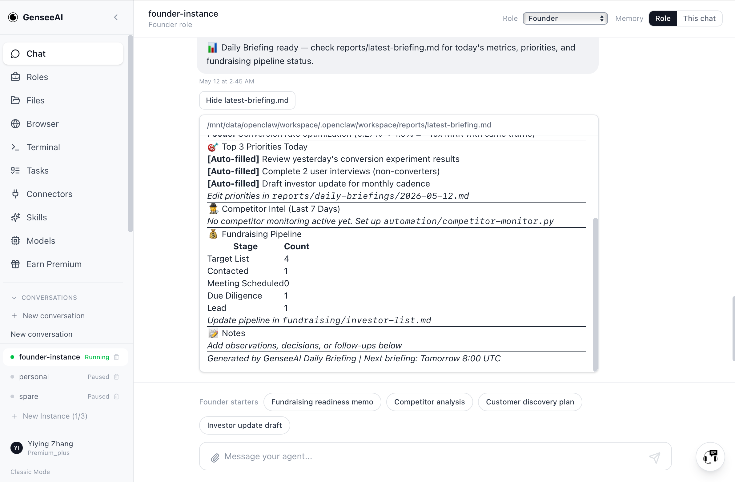 File preview showing agent-generated reports