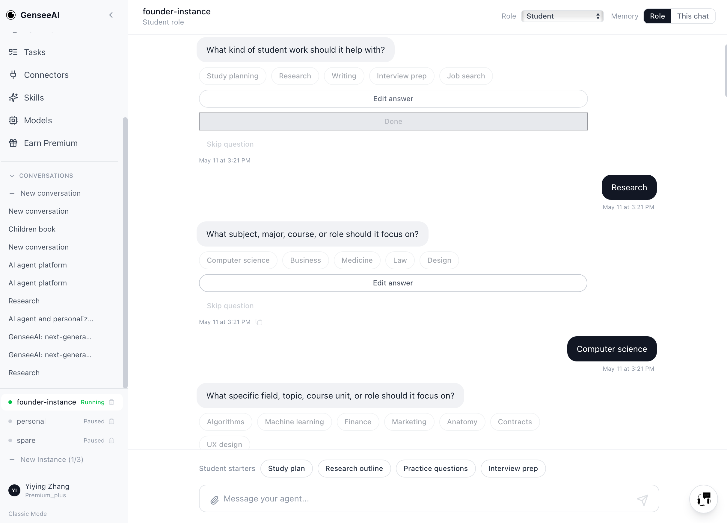 Guided role setup with personalized questions