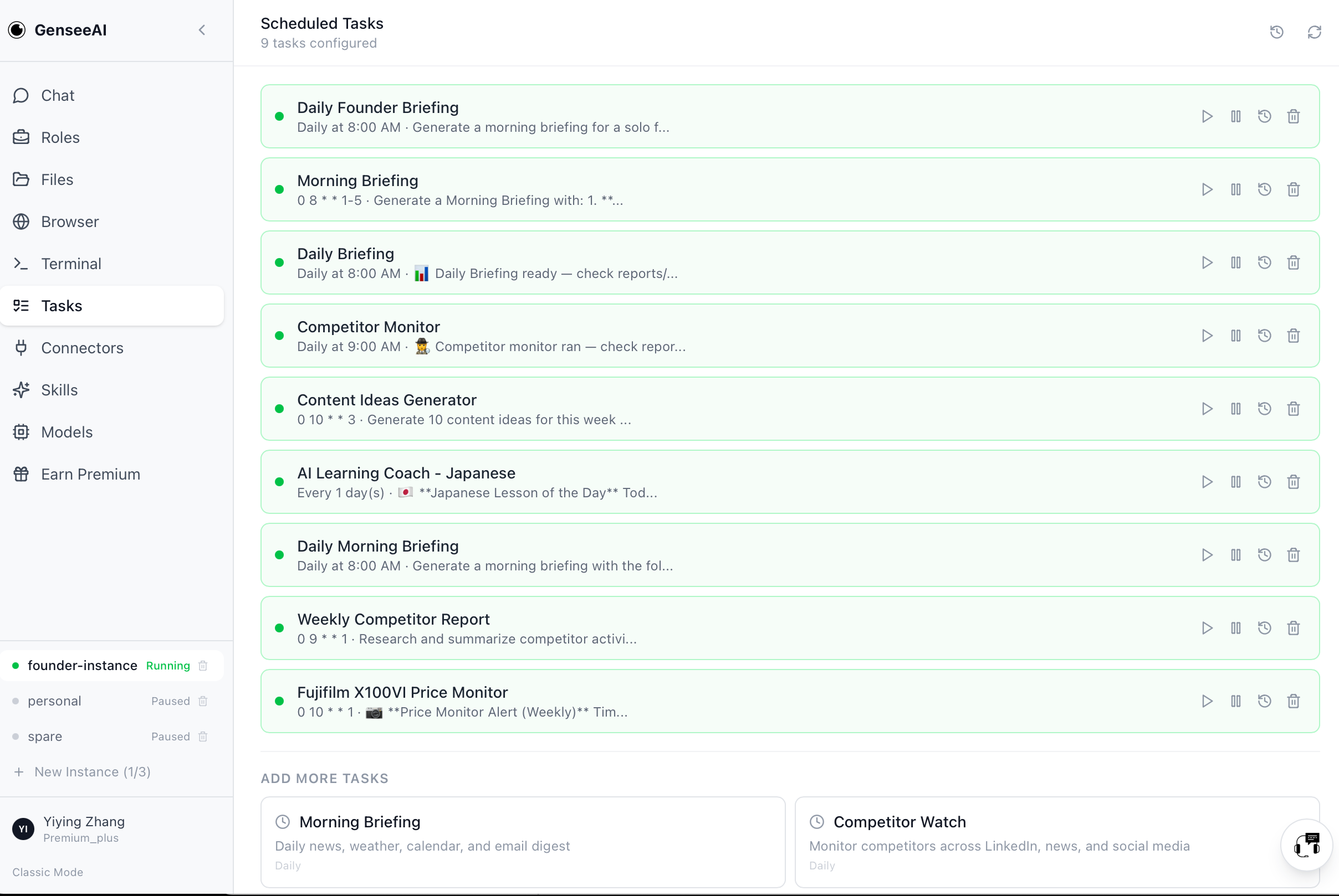 Tasks tab showing recurring automated jobs