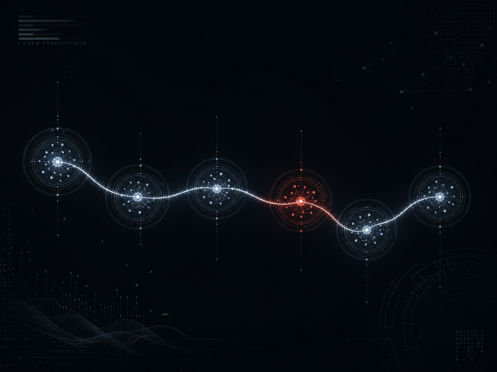 Illustration of a poisoned data thread weaving through multiple connected session nodes on a dark technical dashboard