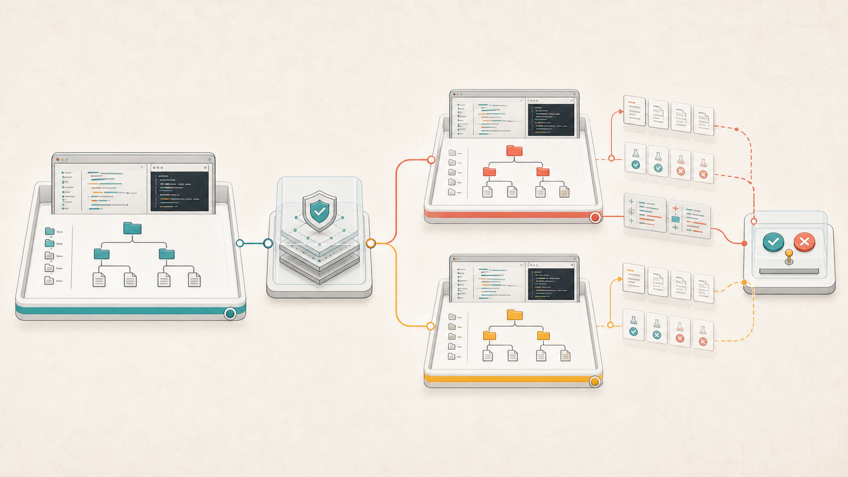 A Gensee Crate control layer splits one live agent workspace into two controlled forks and returns their evidence for a user decision