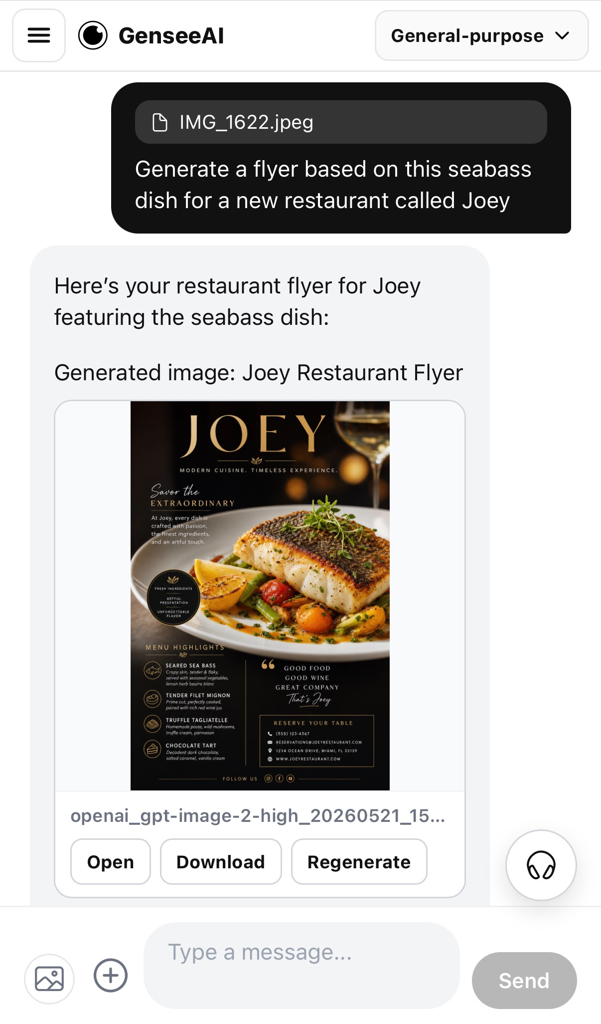 A flyer generated on mobile with image generation in a GenseeAI workflow, showing mobile support