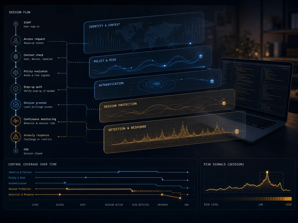 Abstract visualization of layered security controls around a developer terminal running an AI coding agent