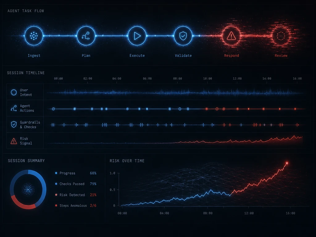 Visualization of long-horizon AI agent security risk building across a multi-step coding session