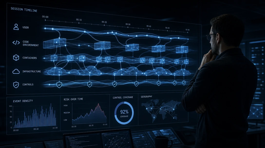 Security engineer analyzing interconnected runtime pathways for enterprise AI agent security