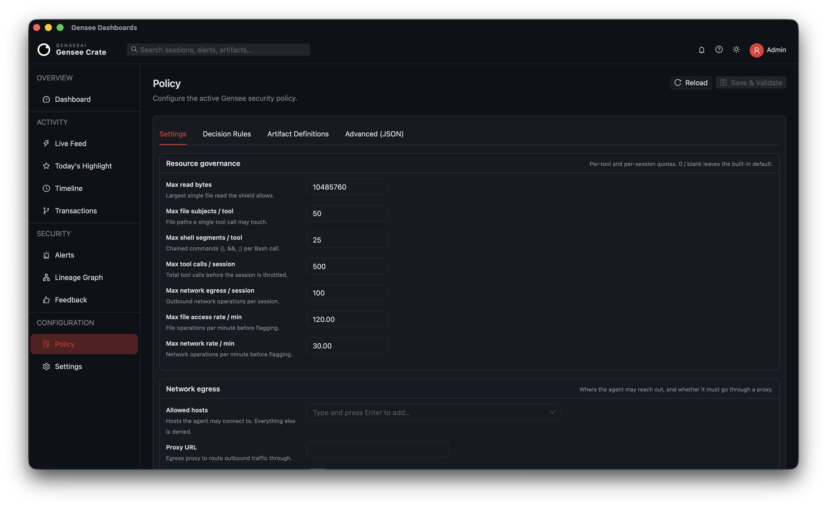 Gensee Crate policy controls for resource governance, network access, and runtime limits